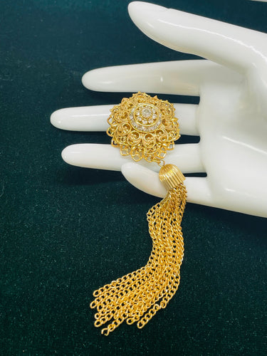 Gold Rhinestone Tassel Brooch